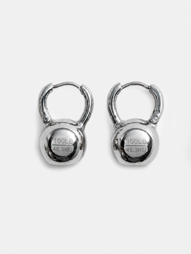 Kettlebell Earrings in Silver