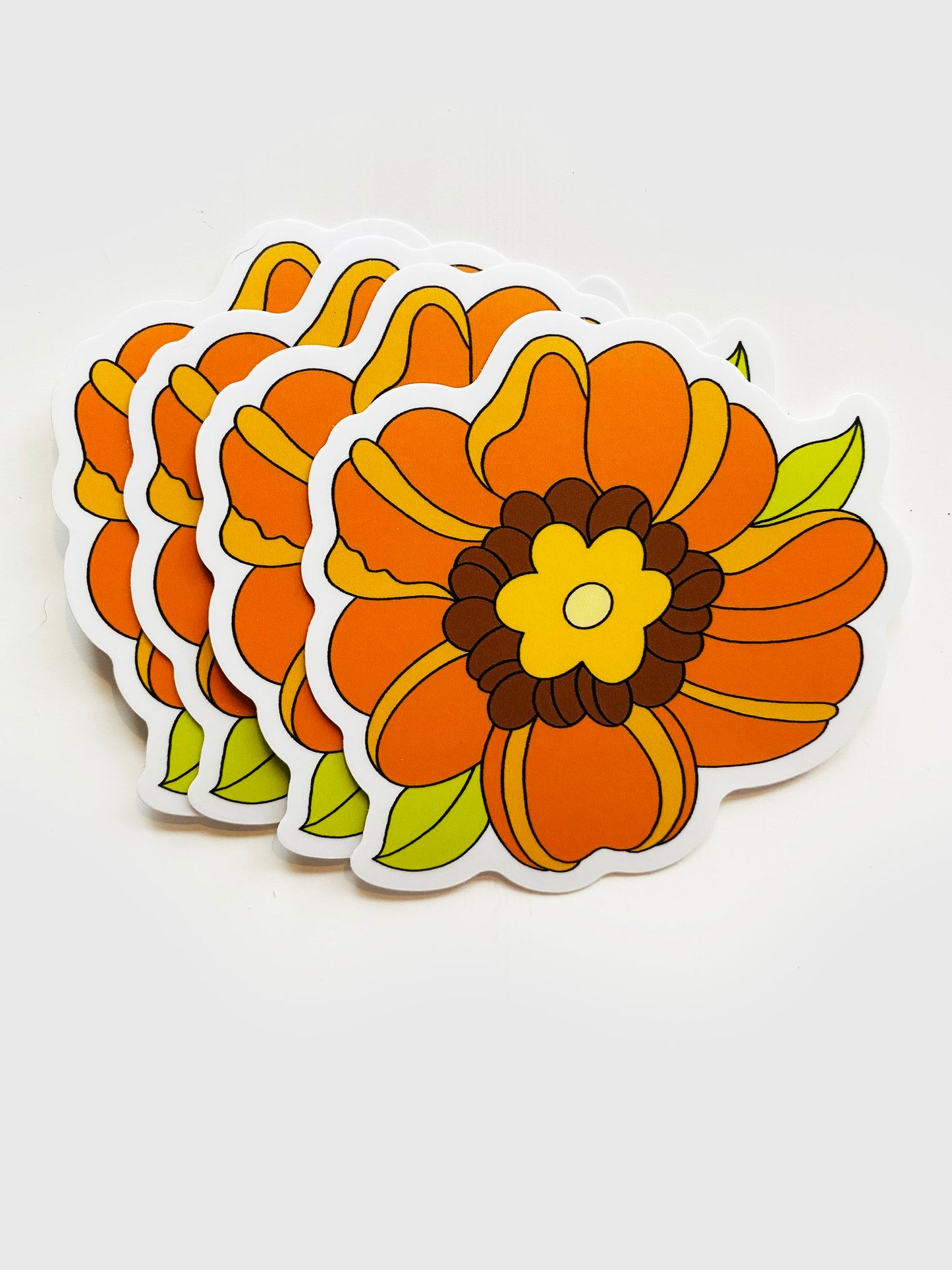 Retro Flower Waterproof Vinyl Sticker, 3” x 3”