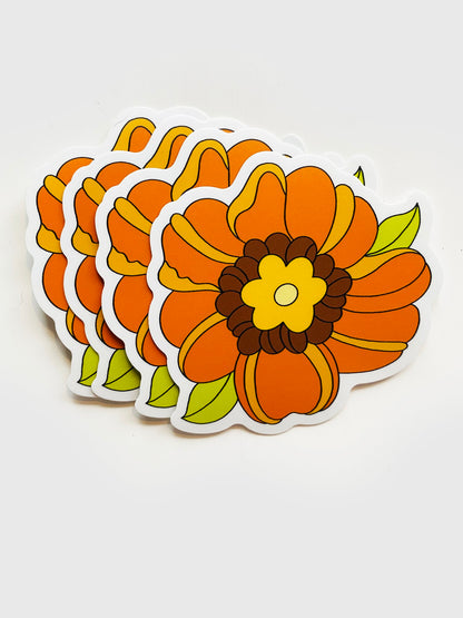 Retro Flower Waterproof Vinyl Sticker, 3” x 3”