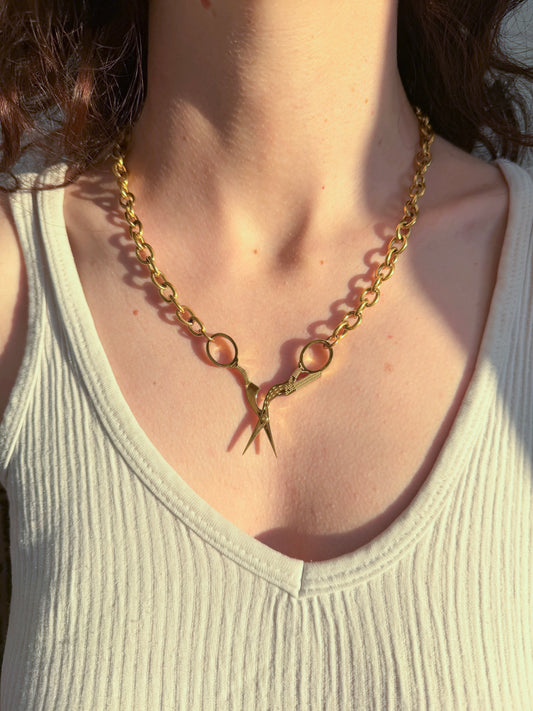 Stork Scissor Necklace in Gold