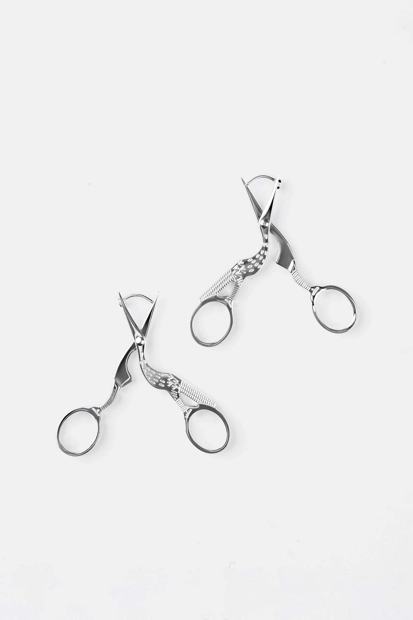 Stork Scissor Earrings in Silver