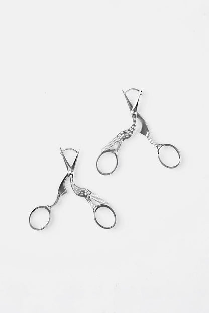 Stork Scissor Earrings in Silver