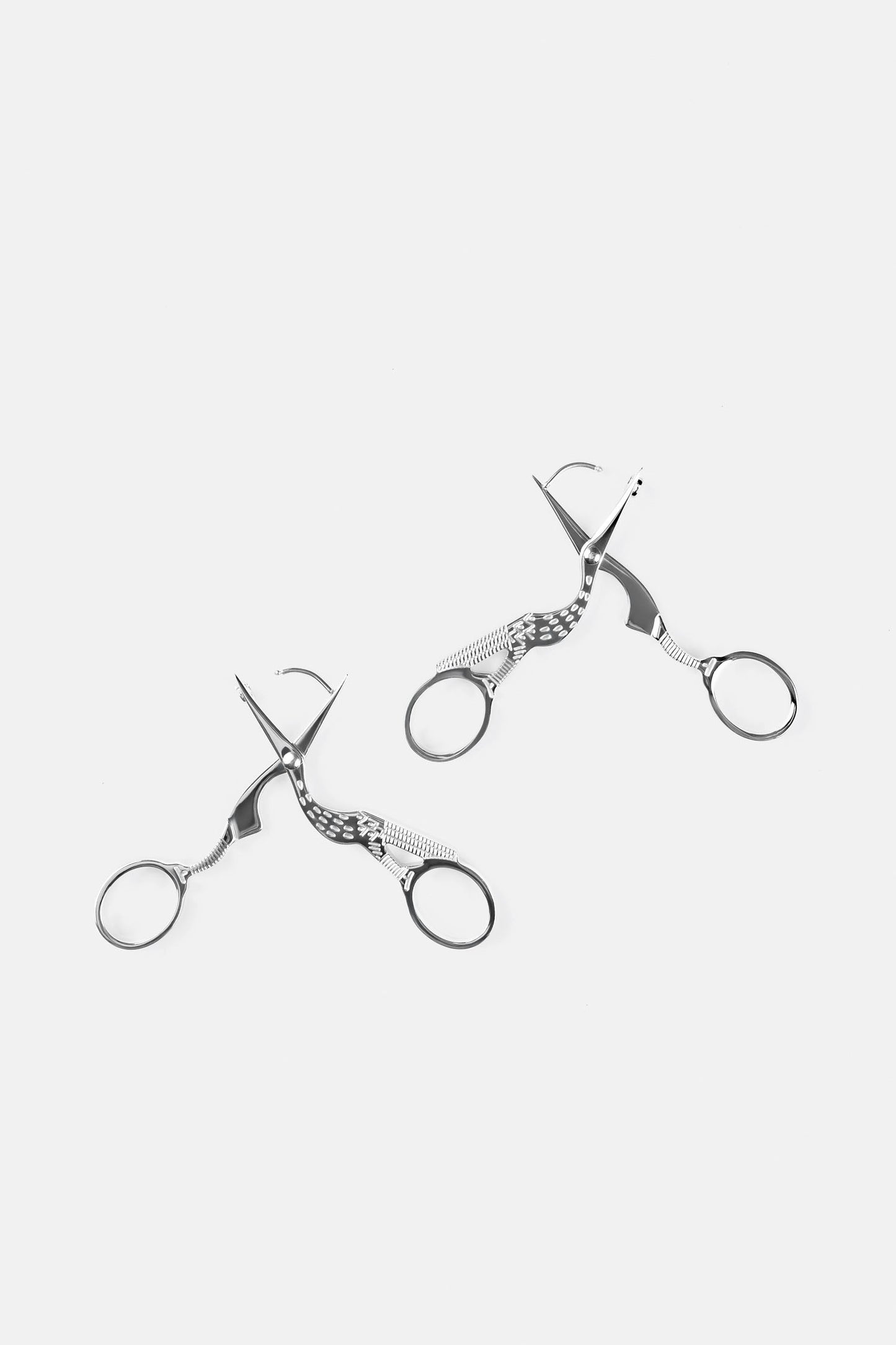Stork Scissor Earrings in Silver