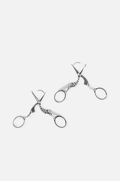 Stork Scissor Earrings in Silver