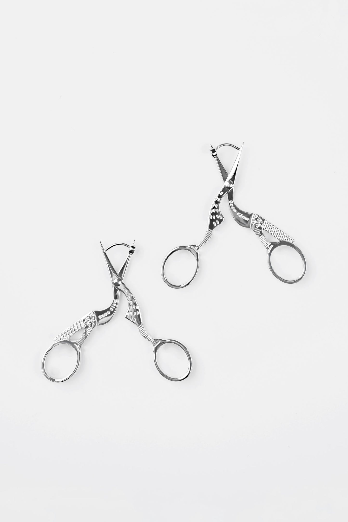Stork Scissor Earrings in Silver