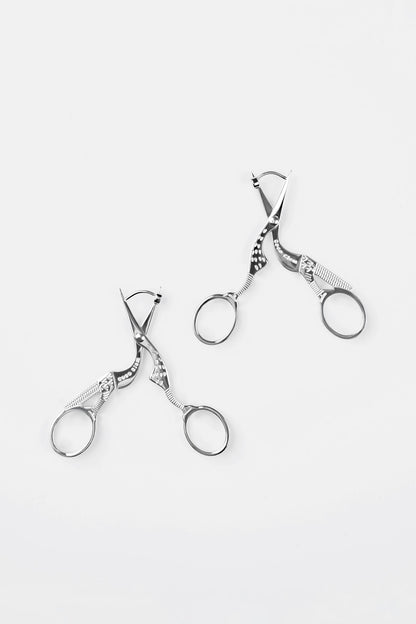 Stork Scissor Earrings in Silver