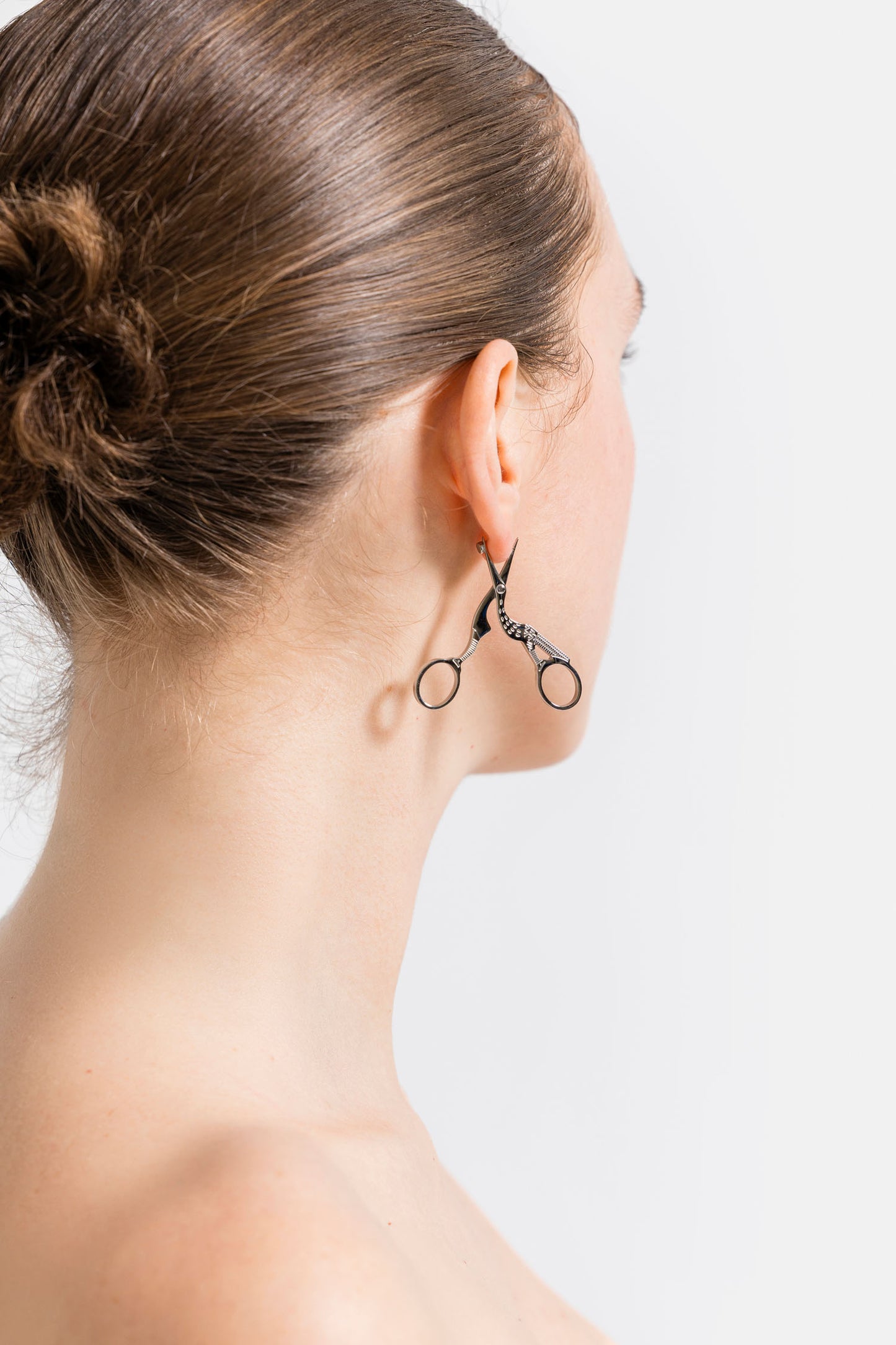 Stork Scissor Earrings in Silver