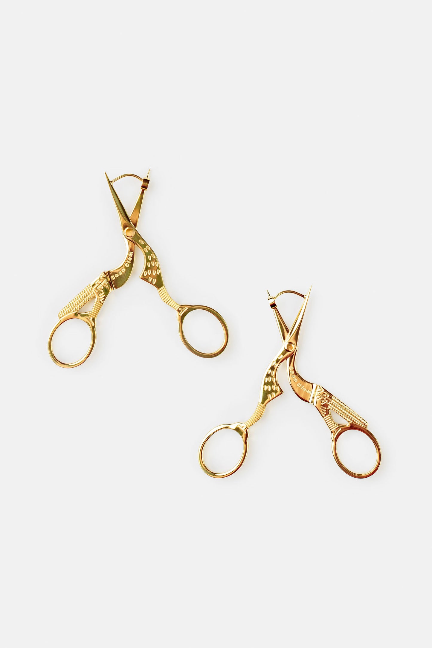 Stork Scissor Earrings in Gold