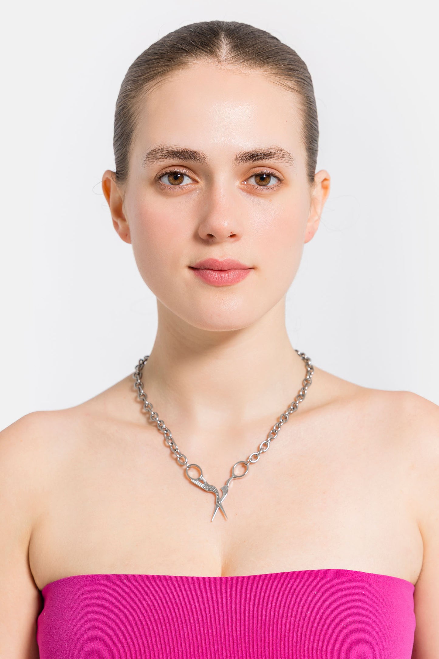 Stork Scissor Necklace in Silver