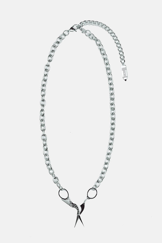 Stork Scissor Necklace in Silver