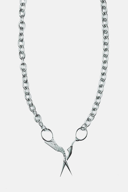 Stork Scissor Necklace in Silver