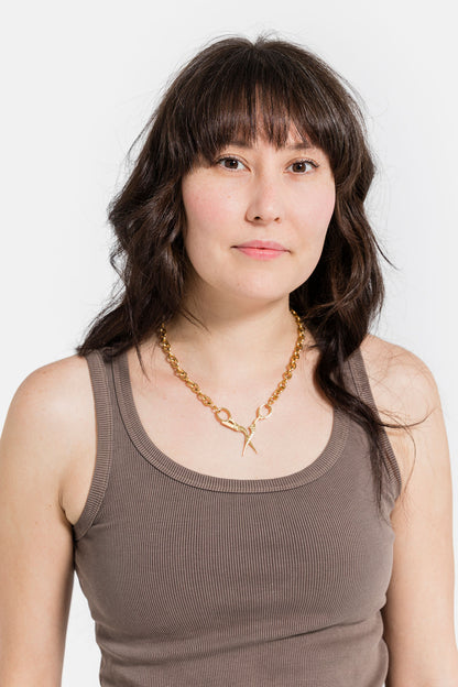 Stork Scissor Necklace in Gold