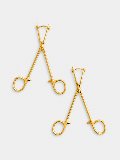 Hemostat Earrings in Gold