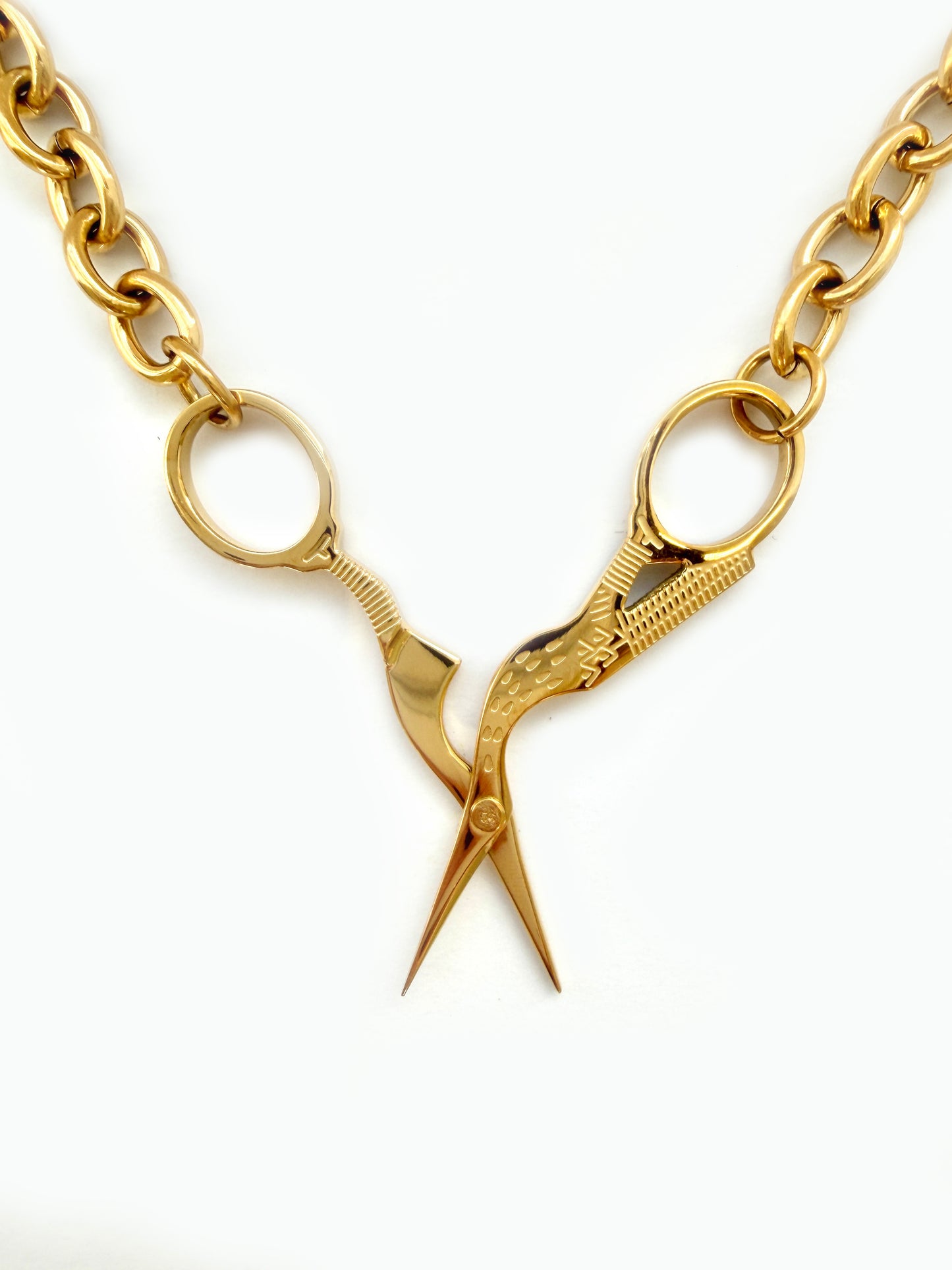 Stork Scissor Necklace in Gold