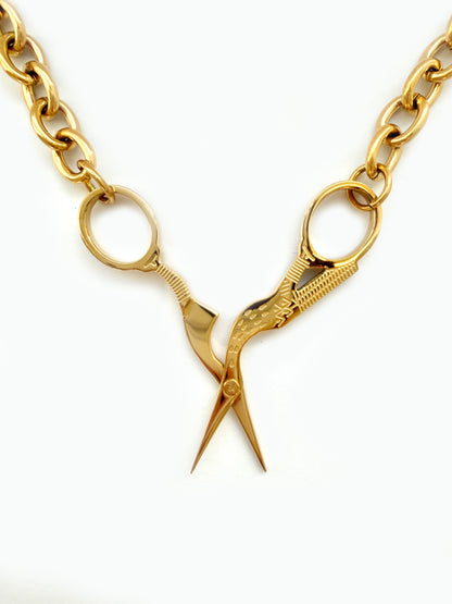 Stork Scissor Necklace in Gold