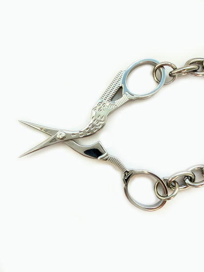 Stork Scissor Necklace in Silver