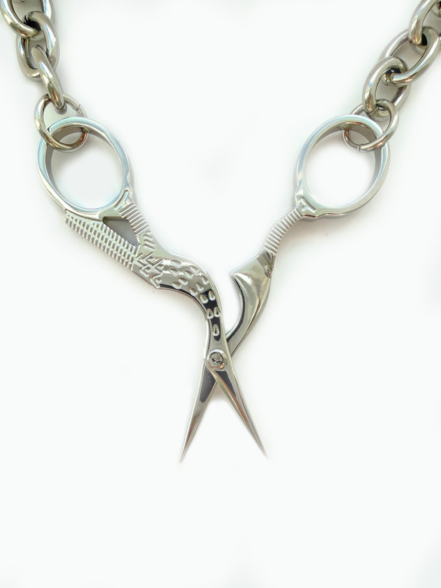 Stork Scissor Necklace in Silver