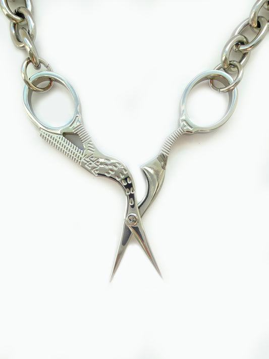 Stork Scissor Necklace in Silver