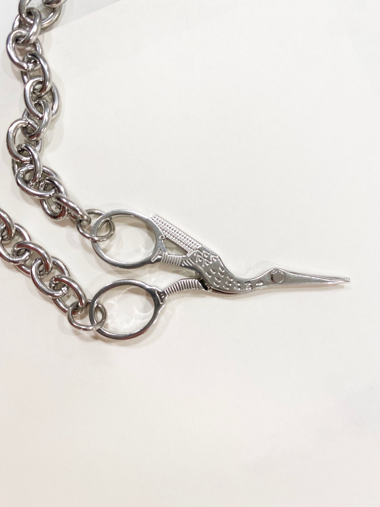 Stork Scissor Necklace in Silver