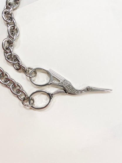 Stork Scissor Necklace in Silver